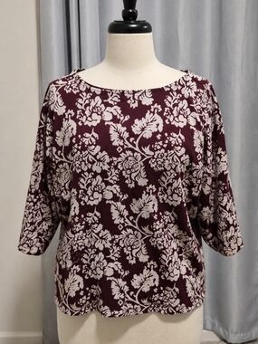 St. John's Bay Maroon and Cream Floral Boatneck Tunic
